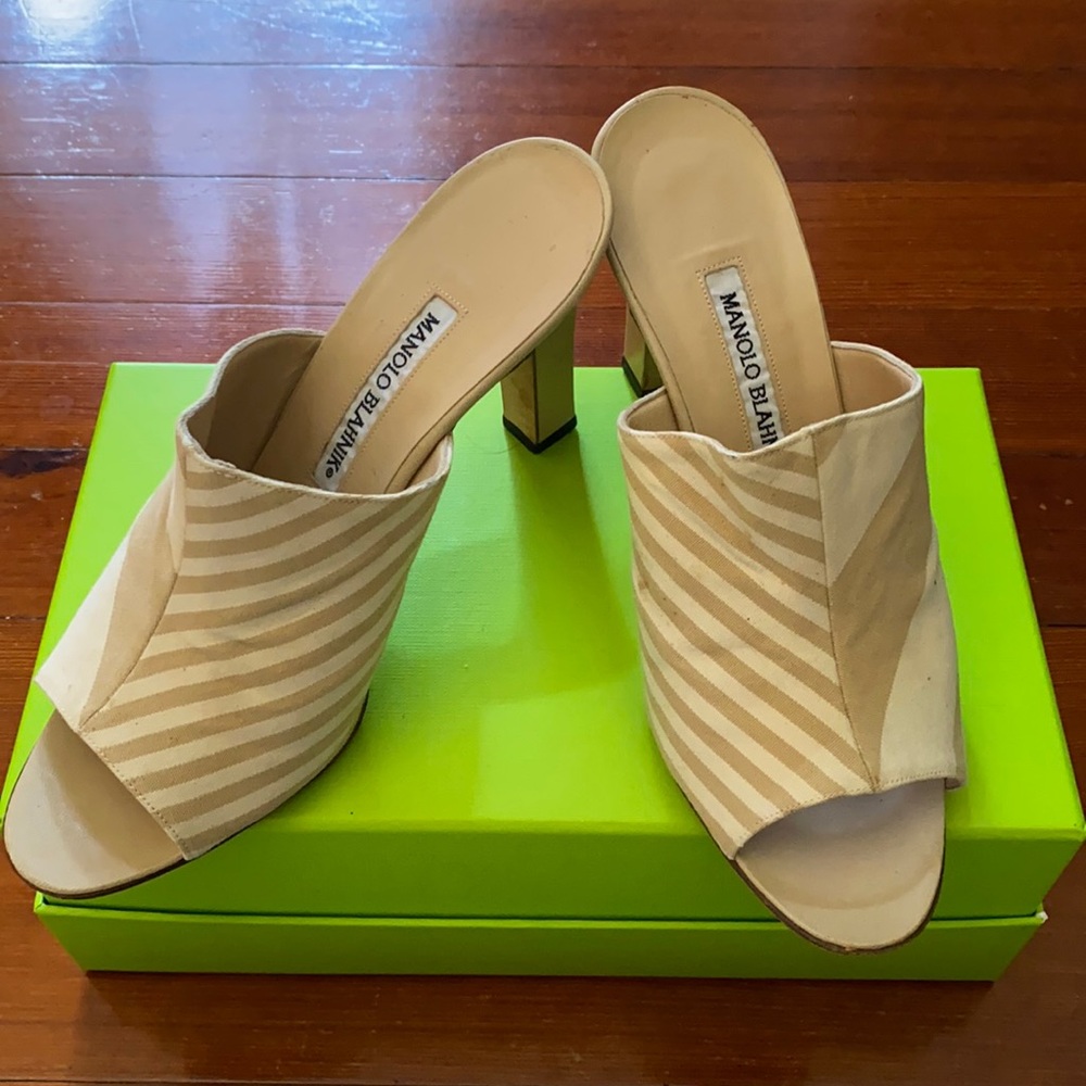 Manolo Blahnik Canvas High Heeled Sandals